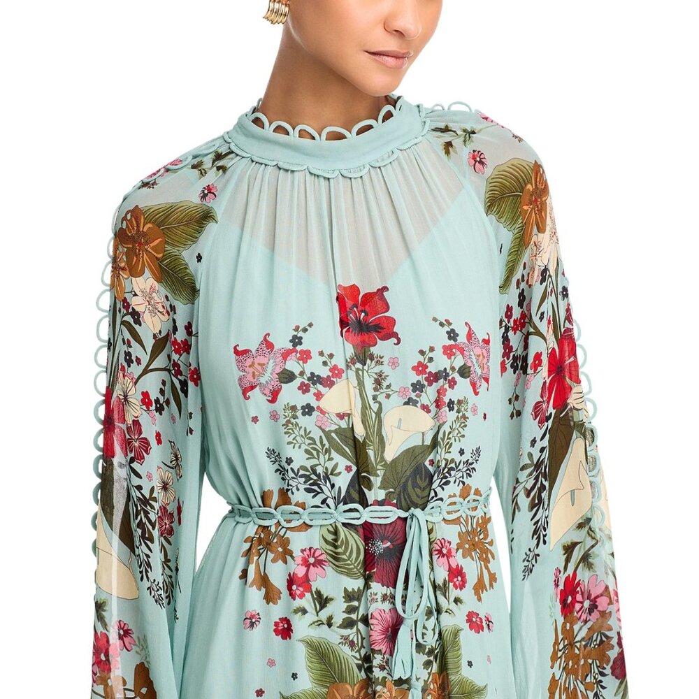 FARM Rio Beauty Bouquet Long Sleeve Floral Print Maxi Dress, Light Blue, NWT🇧🇷 - Picture 2 of 15